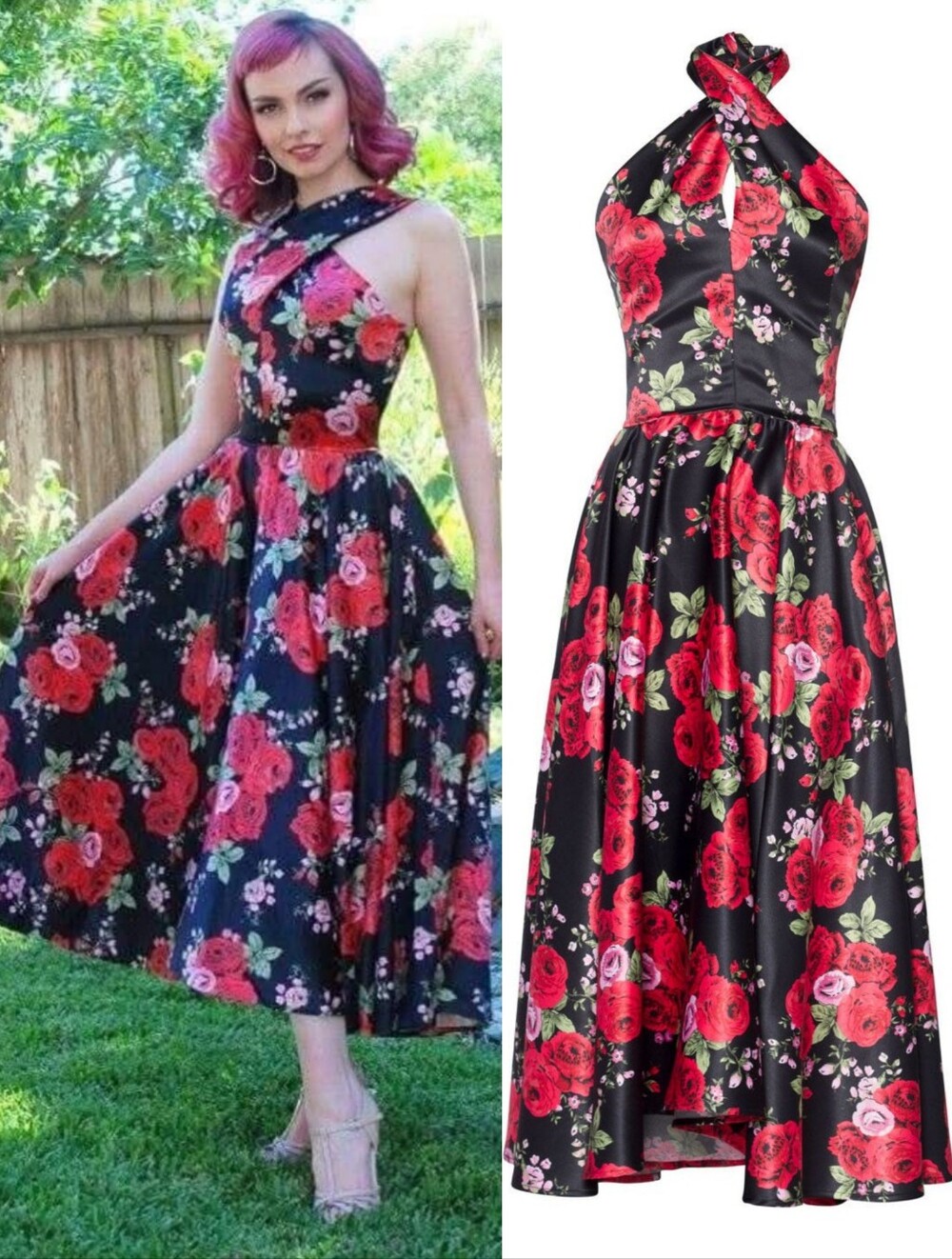 Pinup Couture Laura Byrnes Retro Rare Dark Floral Rose Maxi Dress Gown Size 3X